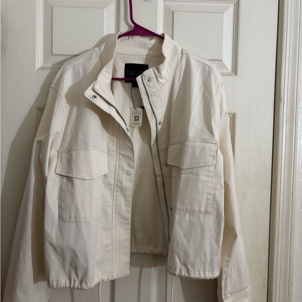 Sanctuary White Utility Jacket with Stand-Up Collar